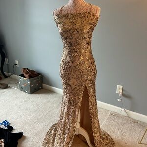 Elegant Gold Sequin Gown- never worn - w/ tags